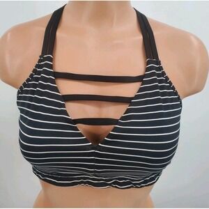 Victoria's Secret VSX Sports Bra Black/ White Striped Racerback Strappy Large